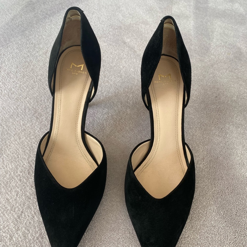 Marc Fisher Black Suede D'Orsay Pointed-Toe Heels